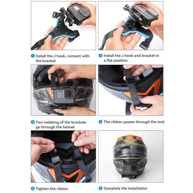 TELESIN Sports Camera Motorcycle Helmet Chin Mount Bracket For GoPro HERO Series / DJI Osmo Action / Insta360, Holder + J-Buckle