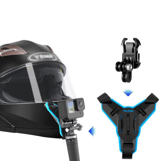 Support de menton pour casque de moto TELESIN pour caméras sportives GoPro HERO Series / DJI Osmo Action / Insta360, support + boucle en J