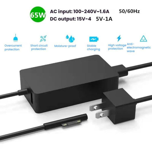 For Microsoft Surface Laptop 65W 15V 4A Fast Charger With 5V 1A USB-A Port AC Adapter