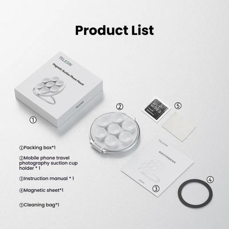 TELESIN MagSafe Suction Cup Mobile Phone Holder Mirror Glass Selfie Mount Portable Silicone Ring Holder