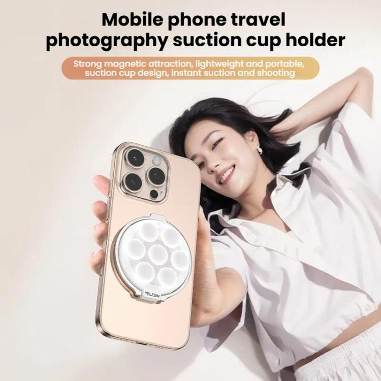 TELESIN MagSafe Suction Cup Mobile Phone Holder Mirror Glass Selfie Mount Portable Silicone Ring Holder