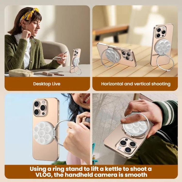 TELESIN MagSafe Suction Cup Mobile Phone Holder Mirror Glass Selfie Mount Portable Silicone Ring Holder