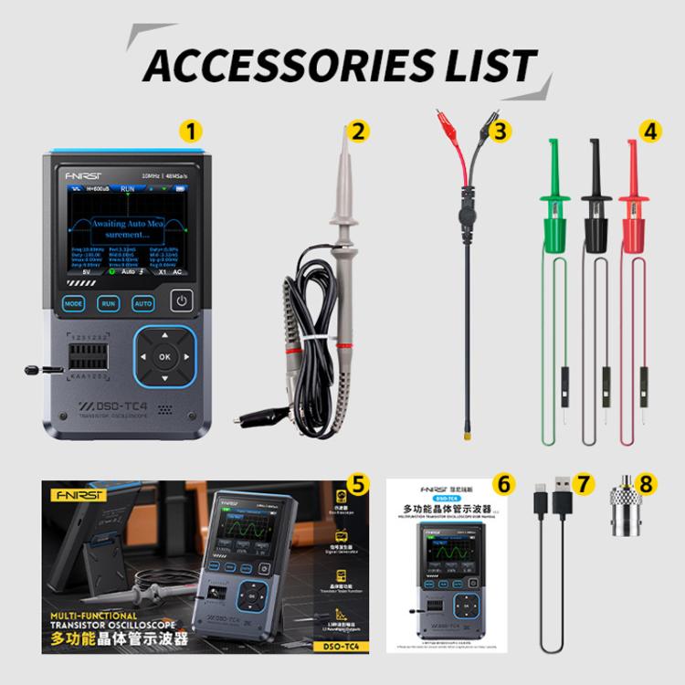 3 In 1 Oscilloscope Transistor Tester Signal Generator 10M Bandwidth Burn-In Proof, FNIRSI DSO-TC4