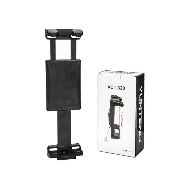 YUNTENG VCT-320 Adjustable Hot Shoe Tablet & Phone Mount Clamp Holder with Dual 1/4 Inch Screw Holes for 5.1-9.9 Inch Devices