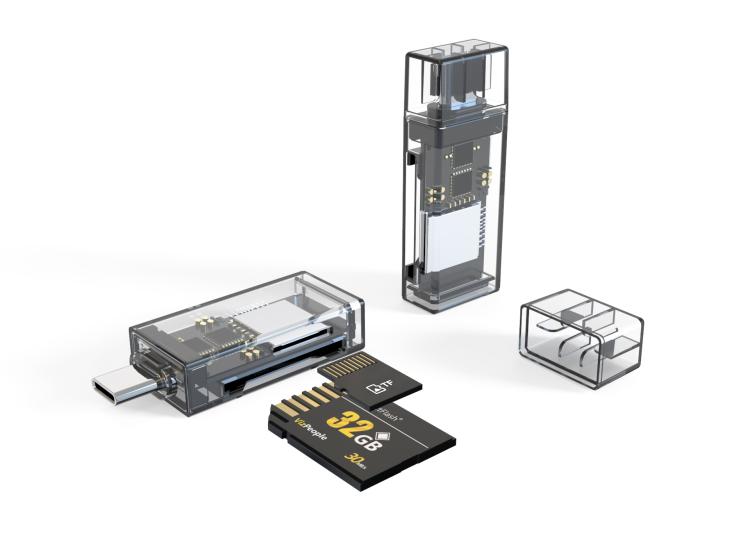 Transparent Card Reader for PC/Laptop/Smartphone, USB-C/Type-C To SD/TF, 8 Pin To SD/TF, Type-C+8 Pin To SD/TF, USB+8 Pin To SD/TF