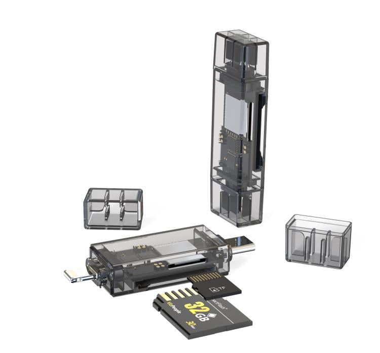 Transparent Card Reader for PC/Laptop/Smartphone, USB-C/Type-C To SD/TF, 8 Pin To SD/TF, Type-C+8 Pin To SD/TF, USB+8 Pin To SD/TF