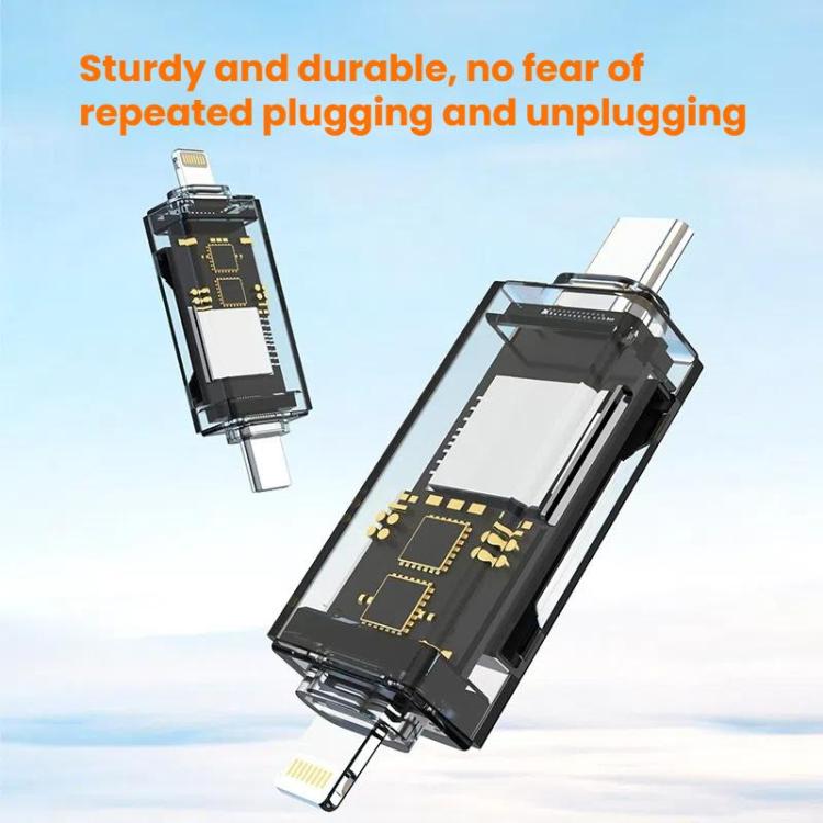 Transparent Card Reader for PC/Laptop/Smartphone, USB-C/Type-C To SD/TF, 8 Pin To SD/TF, Type-C+8 Pin To SD/TF, USB+8 Pin To SD/TF