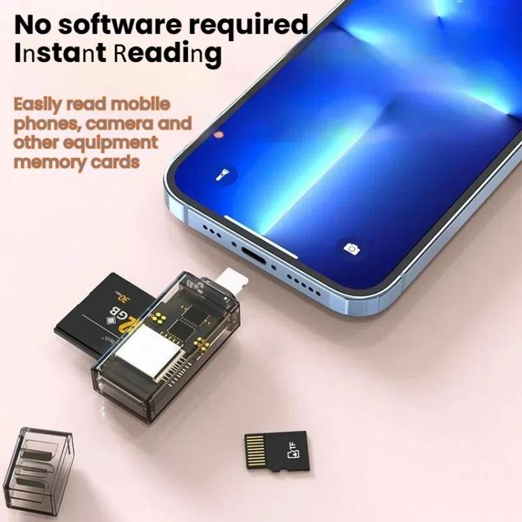 Transparent Card Reader for PC/Laptop/Smartphone, USB-C/Type-C To SD/TF, 8 Pin To SD/TF, Type-C+8 Pin To SD/TF, USB+8 Pin To SD/TF