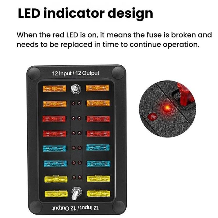 One In And One Out 12-Way Fuse Box LED Indicator With Sticker, ZH-1704B2
