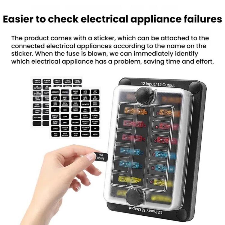 One In And One Out 12-Way Fuse Box LED Indicator With Sticker, ZH-1704B2