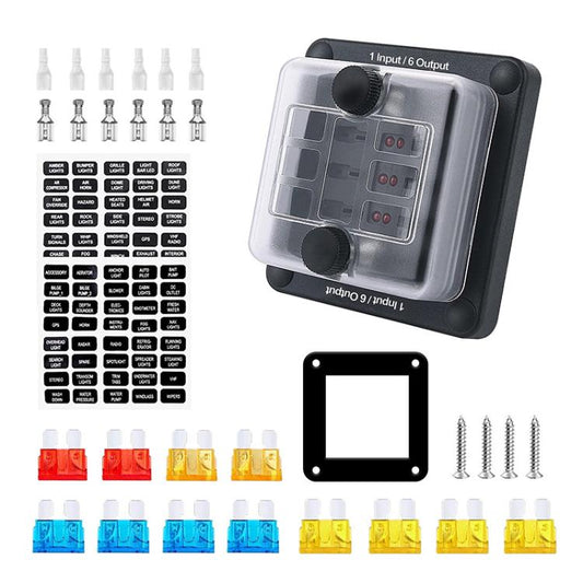 6-Way Waterproof Fuse Box With LED Indicator And Sticker, ZH-1704A1