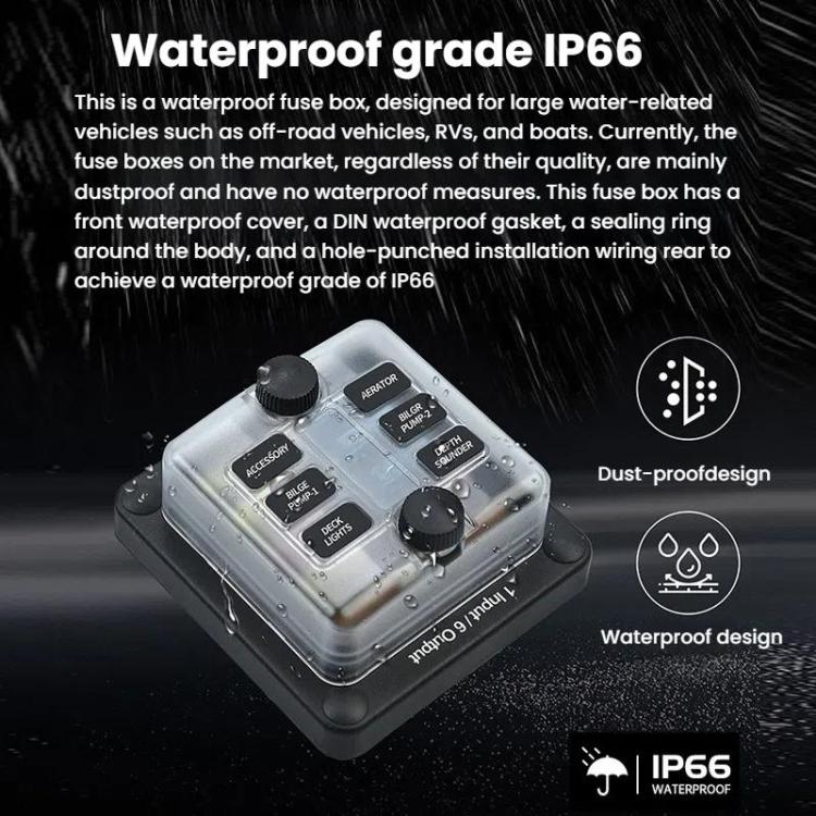 6-Way Waterproof Fuse Box With LED Indicator And Sticker, ZH-1704A1
