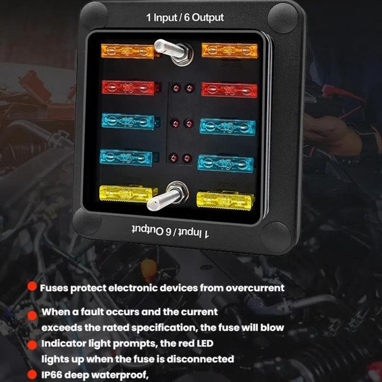 6-Way Waterproof Fuse Box With LED Indicator And Sticker, ZH-1704A1