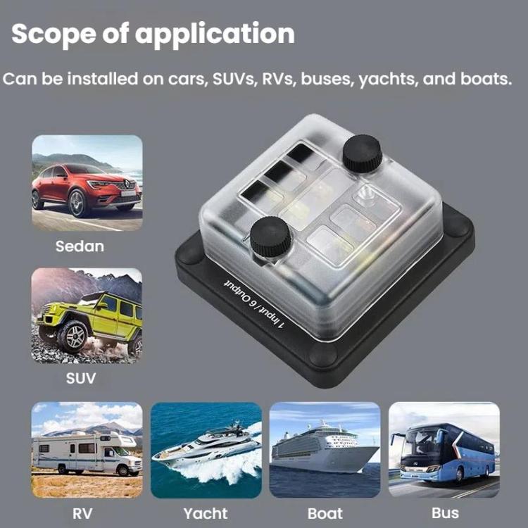 6-Way Waterproof Fuse Box With LED Indicator And Sticker, ZH-1704A1