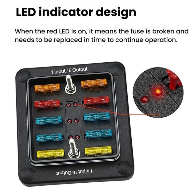 6-Way Waterproof Fuse Box With LED Indicator And Sticker, ZH-1704A1