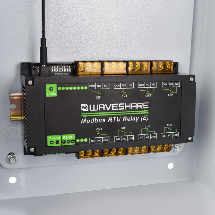 Waveshare Modbus RTU Protocol Rail-Mounted Case 8-Way RS485 30A High-Current Relay Module, 30459