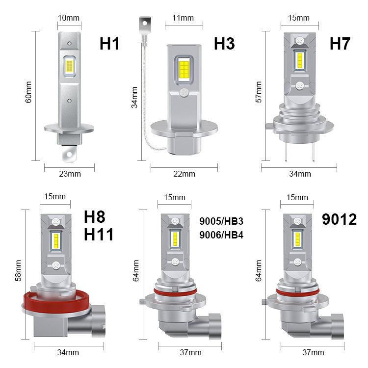 2pcs Mini 1:1 Direct Plug Car LED Headlight Bulb, H1, H3, H7, H11, 9005, 9006, H16, P13W, 9012