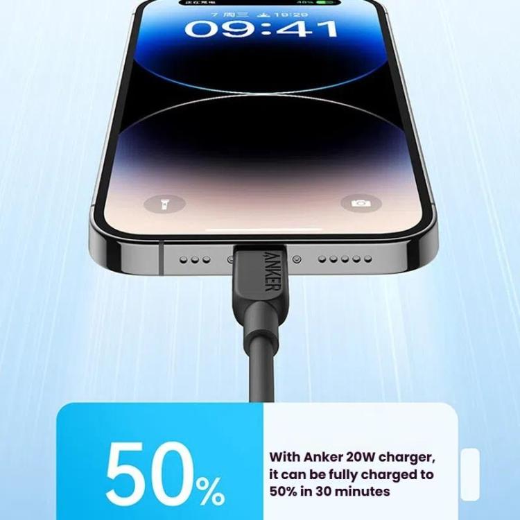 ANKER 310 Fast Charging PD Cable PVC Material Type-C to 8 Pin Fast Charging Cable, Black 0.9m, White 0.9m, Black 1.8m, White 1.8m