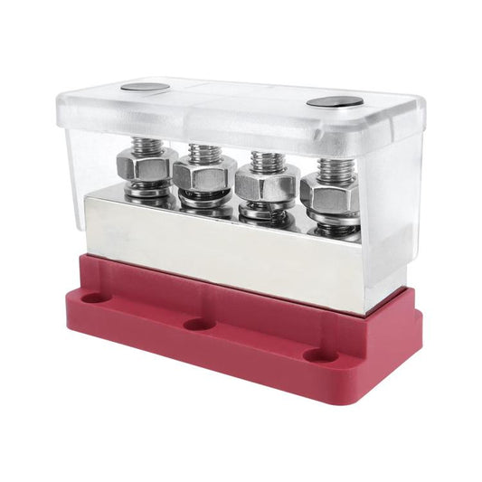 600A RV Yacht Copper Bolt 4 Stud Heavy Duty Busbar Terminal, Red Single, Black Single, Red+Black