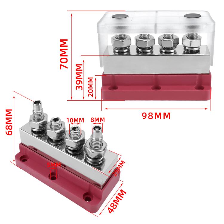 600A RV Yacht Copper Bolt 4 Stud Heavy Duty Busbar Terminal, Red Single, Black Single, Red+Black