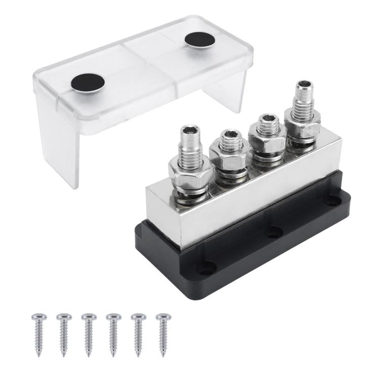 600A RV Yacht Copper Bolt 4 Stud Heavy Duty Busbar Terminal, Red Single, Black Single, Red+Black
