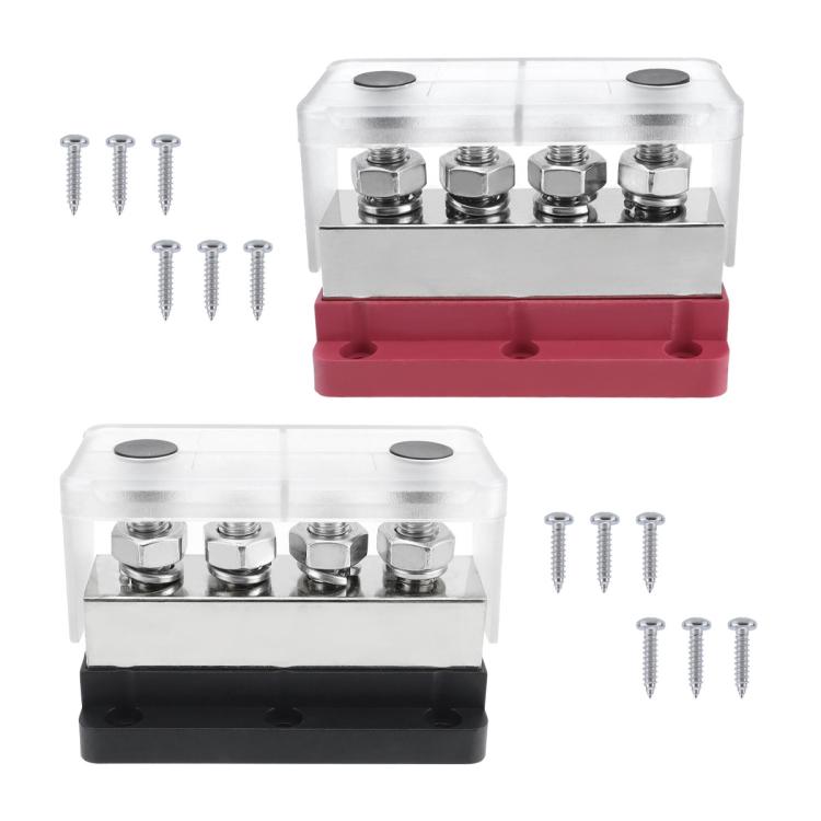 600A RV Yacht Copper Bolt 4 Stud Heavy Duty Busbar Terminal, Red Single, Black Single, Red+Black