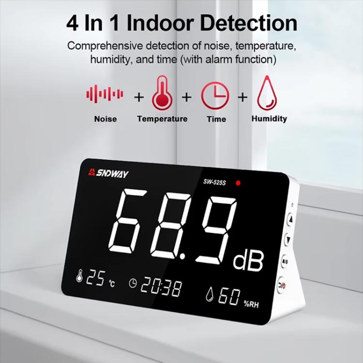 Desktop Noise Meter Temperature and Humidity Meter Decibel Meter Environmental Noise Monitor, SW-525S