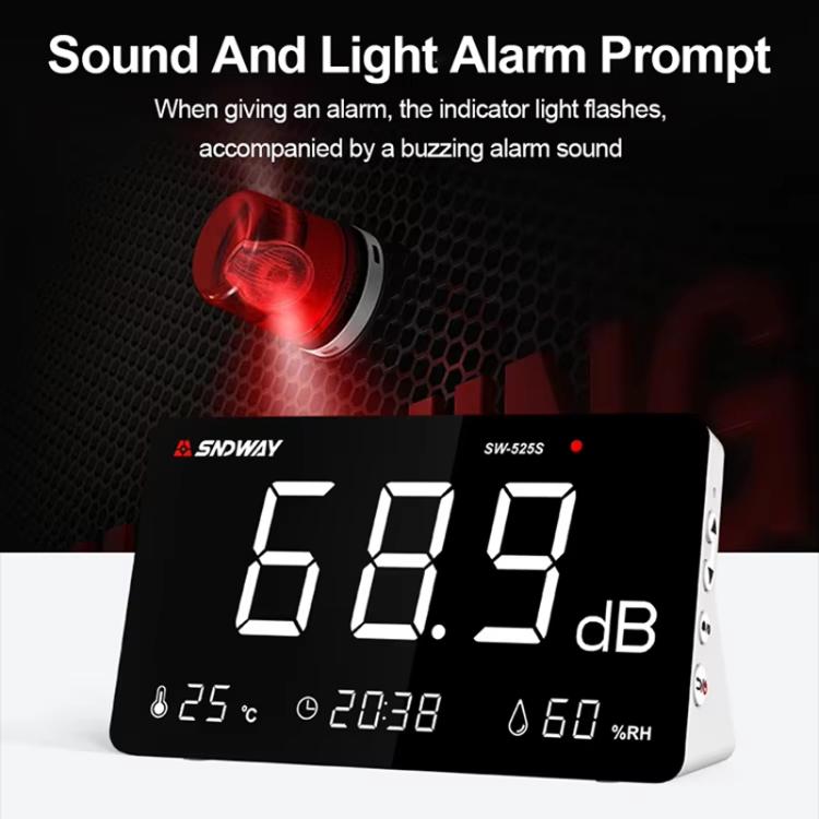 Desktop Noise Meter Temperature and Humidity Meter Decibel Meter Environmental Noise Monitor, SW-525S