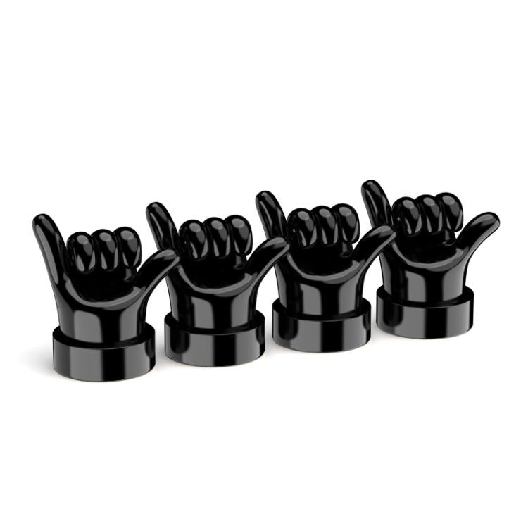 4pcs /Set Car Gesture Valve Tire Decorative Rubber Cap, Yellow Middle Finger, Black Middle Finger, Yellow OK, Black OK, Yellow Rock, Black Rock, Yellow Yeah, Black Yeah, Yellow Six, Black Six