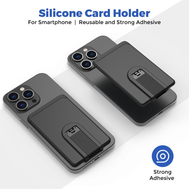 AhaStyle WG133 Adhesive Silicone Cell Phone Card Holder Phone Back Sticker Storage Bag, Adhesive With Stand
