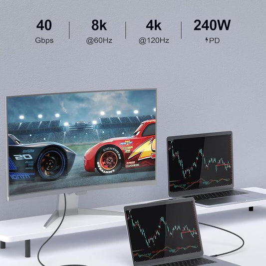 QGeeM USB4 Typ-C PD 240W Schnellladekabel mit Digitalanzeige, 40 Gbit/s Datenübertragung, 8K 60Hz Videoausgang für Laptop/Telefon/Tablet, 1m