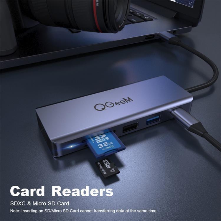 QGeeM 9 In 1 USB-C/Type-C Docking Station Hub VGA+2xHDMI+PD 87W+USB2.0/USB3.0+SD/Micro SD+3.5mm, VGA Version
