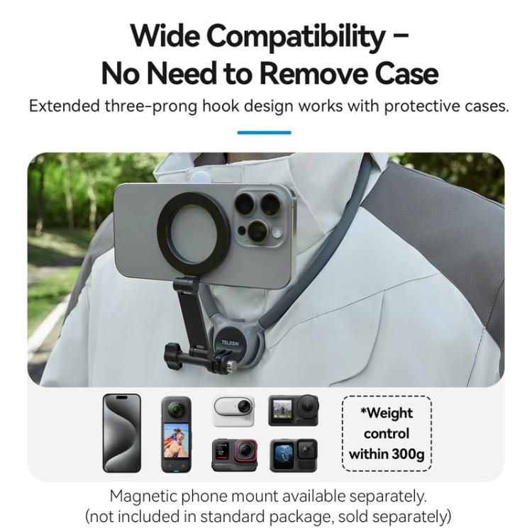 TELESIN Action Camera Neck Holder SE2.0 POV Perspective Bracket With Adjustable Chest Strap, SE2.0 Black, SE2.0 Gray
