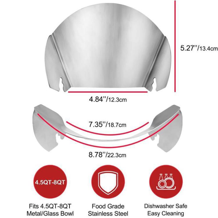 For KitchenAid Stand Mixer Stainless Steel Pouring Shield Food Chute Cover Attachment, Stainless Steel Pouring Shield