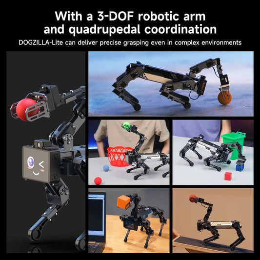 YAHBOOM DOGZILLA-Lite AI-Powered Bionic Robotic Dog 15-DOF Desktop Companion With Robotic Arm, Raspberry Pi Controlled, Multimodal AI & Visual Interaction