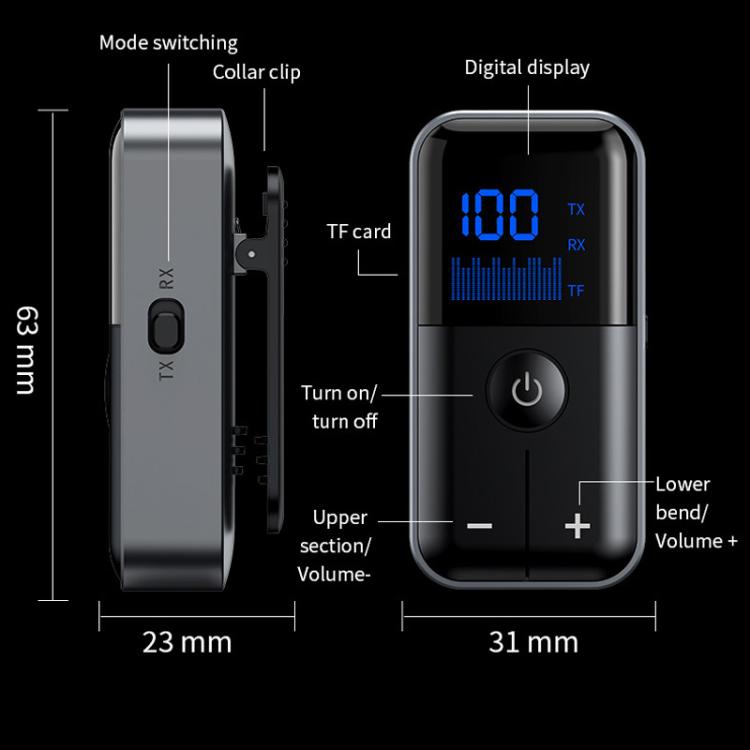 2-In-1 Bluetooth 5.4 Transmitter & Receiver AUX Car/Travel Adapter with 3.5mm Jack, TF Card Slot, Lapel Clip Design, M20