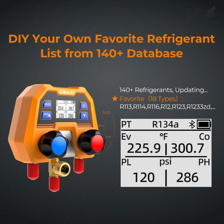 Elitech DMG-2se Digital Manifold Gauge For HVAC, Refrigeration & AC Systems