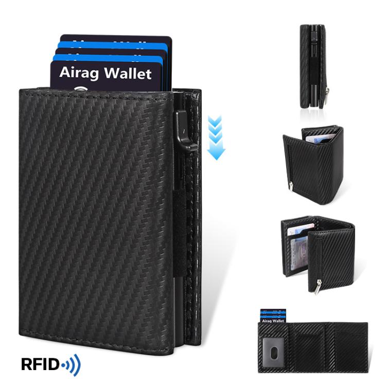 Pop-Up RFID Blocking Card Bag Wallet Genuine Leather & Aluminum Card Holder Zipper Coin Bag