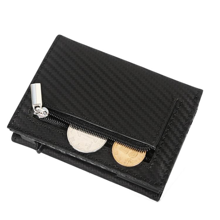 Pop-Up RFID Blocking Card Bag Wallet Genuine Leather & Aluminum Card Holder Zipper Coin Bag