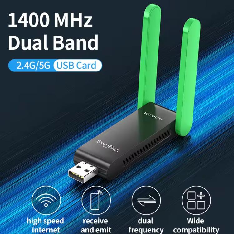 VegGieg 1400Mbps Dual Band WIFI 6 USB Wireless Adapter Driver-Free Network Card for Desktop PC/Laptop