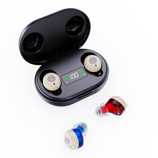 Wireless Invisible Hearing Aid With Digital Display Charging Case & Touch Control, Red Blue+White Case, Red Blue+Black Case, Skin Color+Black Case, Skin Color +White Case, Black+Black, White+White, White+Black Case