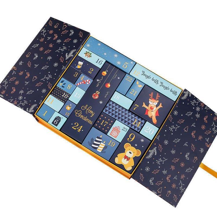 Christmas Advent Calendar Blind Box 24 Empty DIY Gift Boxes Countdown Surprise For Kids & Adults, Blue, Gold Yellow, Green