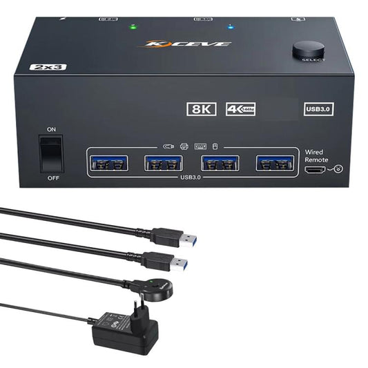 KCEVE KC-KVM204DH 2 In 4 Out 8K 60Hz KVM Switch For 2 Computer 4 Monitors, US Plug, EU Plug, AU Plug, UK Plug