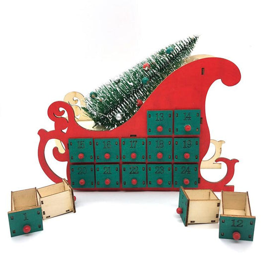 Boîte cadeau décorative calendrier de l'avent 24 jours traîneau de Noël