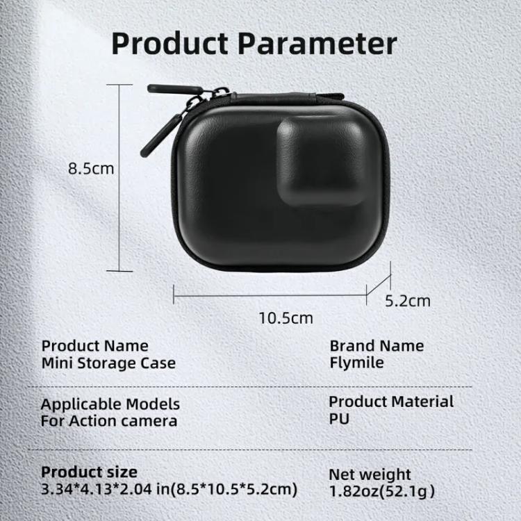 Flymile PU Mini Camera Case with Carabiner For Caged DJI Action 3/4/5 Pro/Insta360 Ace Pro 2/1/GoPro