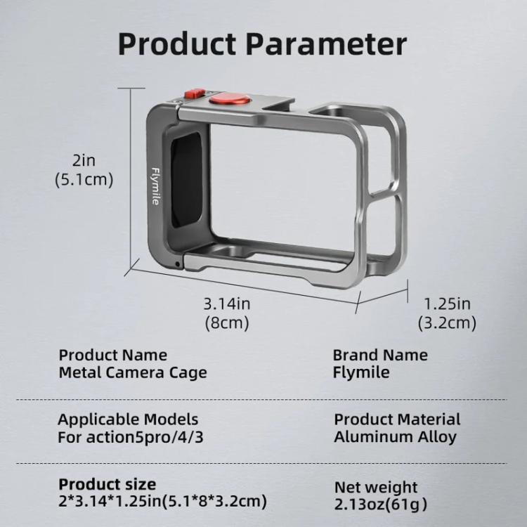 For DJI Osmo Action 5 Pro/4/3 Flymile Metal Protective Cage with Cold Shoe Mount, AC5011 Cage