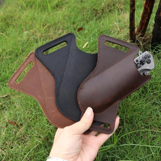 5 Inch Folding Knife Cowhide Storage Pouch Knife Sheath Waist Mounted Tool Pouch