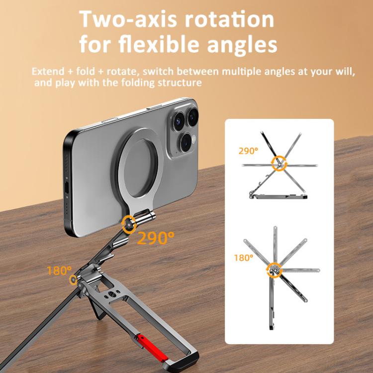 Flymile Magnetic Carabiner Design Phone Tripod Foldable Desktop Phone Mount With 1/4-Inch Screw