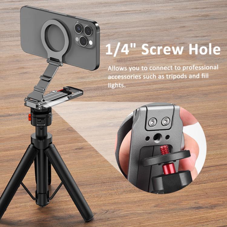 Flymile Magnetic Carabiner Design Phone Tripod Foldable Desktop Phone Mount With 1/4-Inch Screw