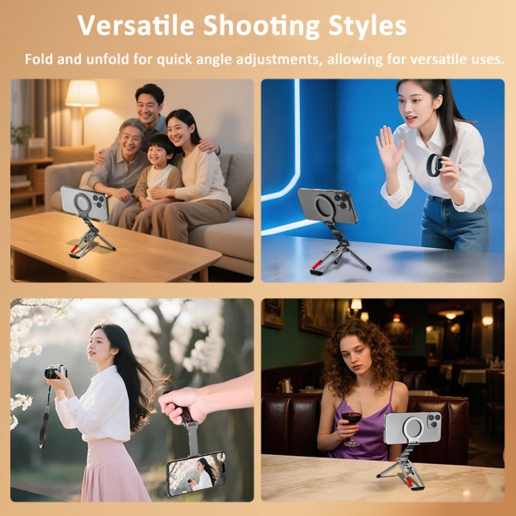 Flymile Magnetic Carabiner Design Phone Tripod Foldable Desktop Phone Mount With 1/4-Inch Screw